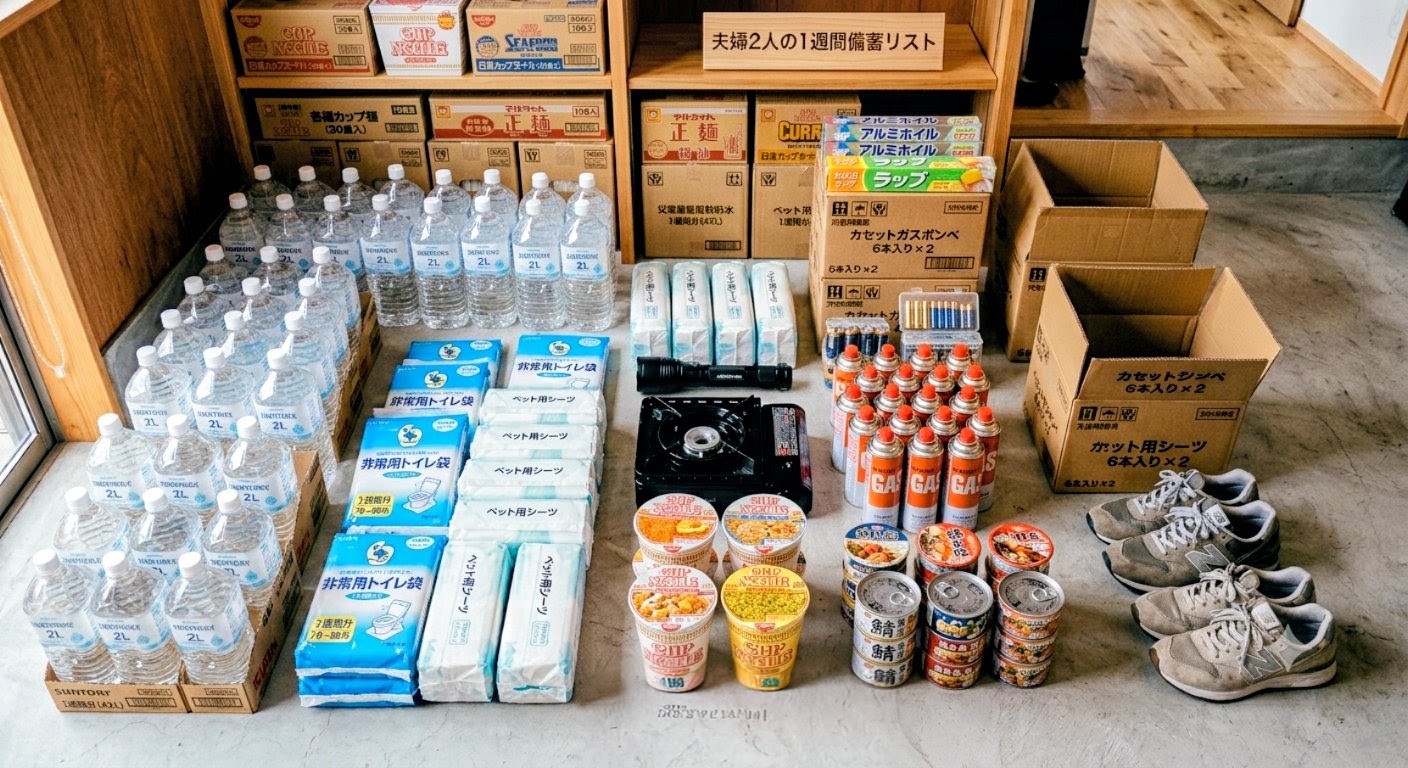 【夫婦2人暮らしの防災備蓄】1週間を生き抜く必須リストとローリングストックのコツ(東日本大震災の教訓)